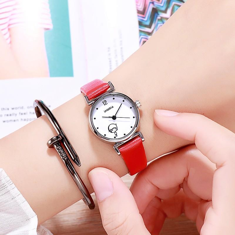 Cute Girl High-Value Personality Creative Girl Child Student Girl Watch Girlfriend Couple Quartz Watch Tide красный