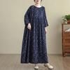DIMANAF 2025 Damen Übergröße Frühling Langes Kleid Locker Basic Druck Vintage Lässig Floral Oversize Langarm Maxi