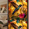 Colorful Retro Floral & Bird Static Cling Window Film - No Glue, Removable