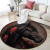 Schwarzes Pferd Runder Teppich, Teppich für Wohnzimmer Schlafzimmer Sofa Spielzimmer Dekor, Rutschfeste Fußmatte