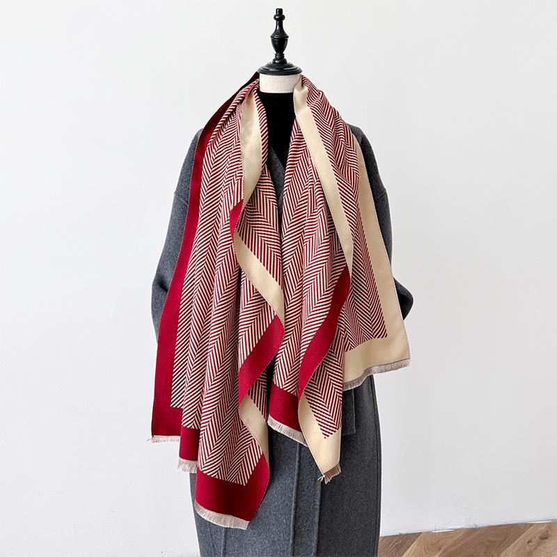 Geometric Stripes Simple Style Autumn And Winter Double-Sided Imitation Cashmere Scarf Winter High-End Warm Shawl