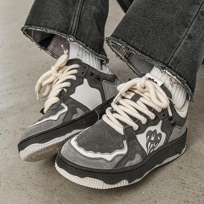 New Y2K Korean Women Vintage Casual Gray Black Sports Loafers Sneaker Athletic Chunky Sneakers Platform Tennis Shoe Flat Men Shoes