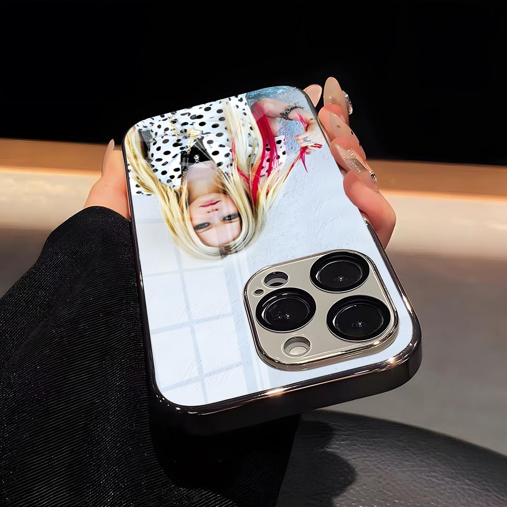 

Singer Avril Lavigne Phone Case Luxury Glass Phone Case For IPhone 17 16 15 14 13 12 11 Pro Max Plating Frame Cover iPhone17 Pro