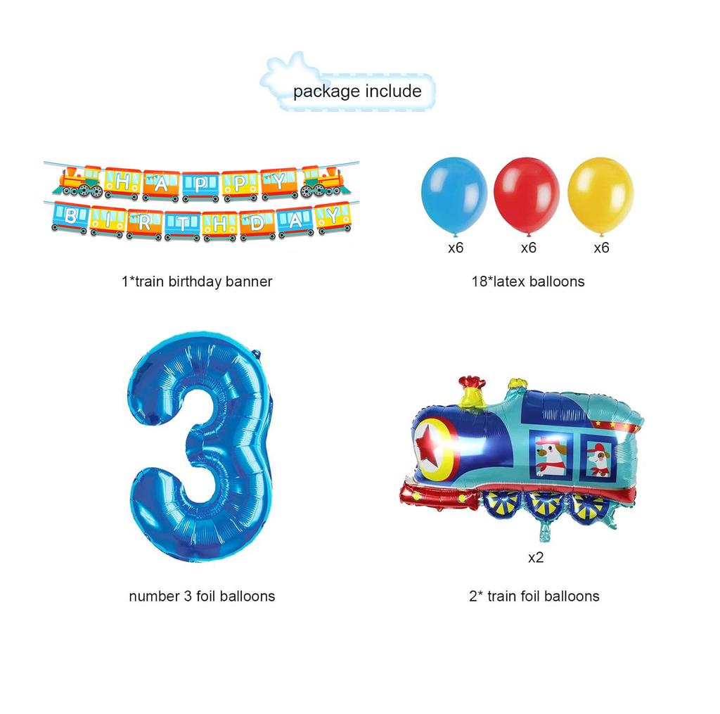 32-Zoll Blauer Digitaler Aluminiumfolienballon Zug Flagge Kindergeburtstagsfeier Arrangement 22-teiliges Set Cartoon-Form
