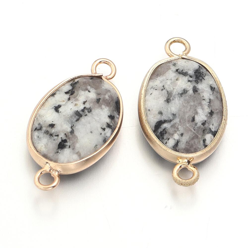 2 Pcs Natural Stone Charms Gold Edge Oval Shape Pendant for Jewelry Making Accessories DIY Necklace Bracelet Earring Supplies