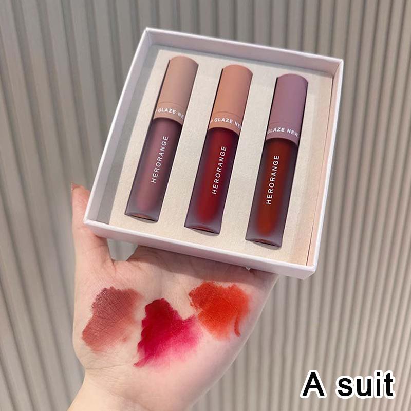 Herorange 3Pcs/Box Lipstick Beauty Products Velvet Lip Gloss Hold Makeup Color Rendering Matte Lip Gloss Lip Makeup