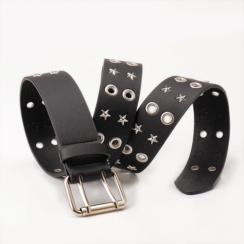 New Air Eye Belt for Women European and American Rivets Versatile Women's Belt Punk Double-row Pin Buckle Jeans Belt
