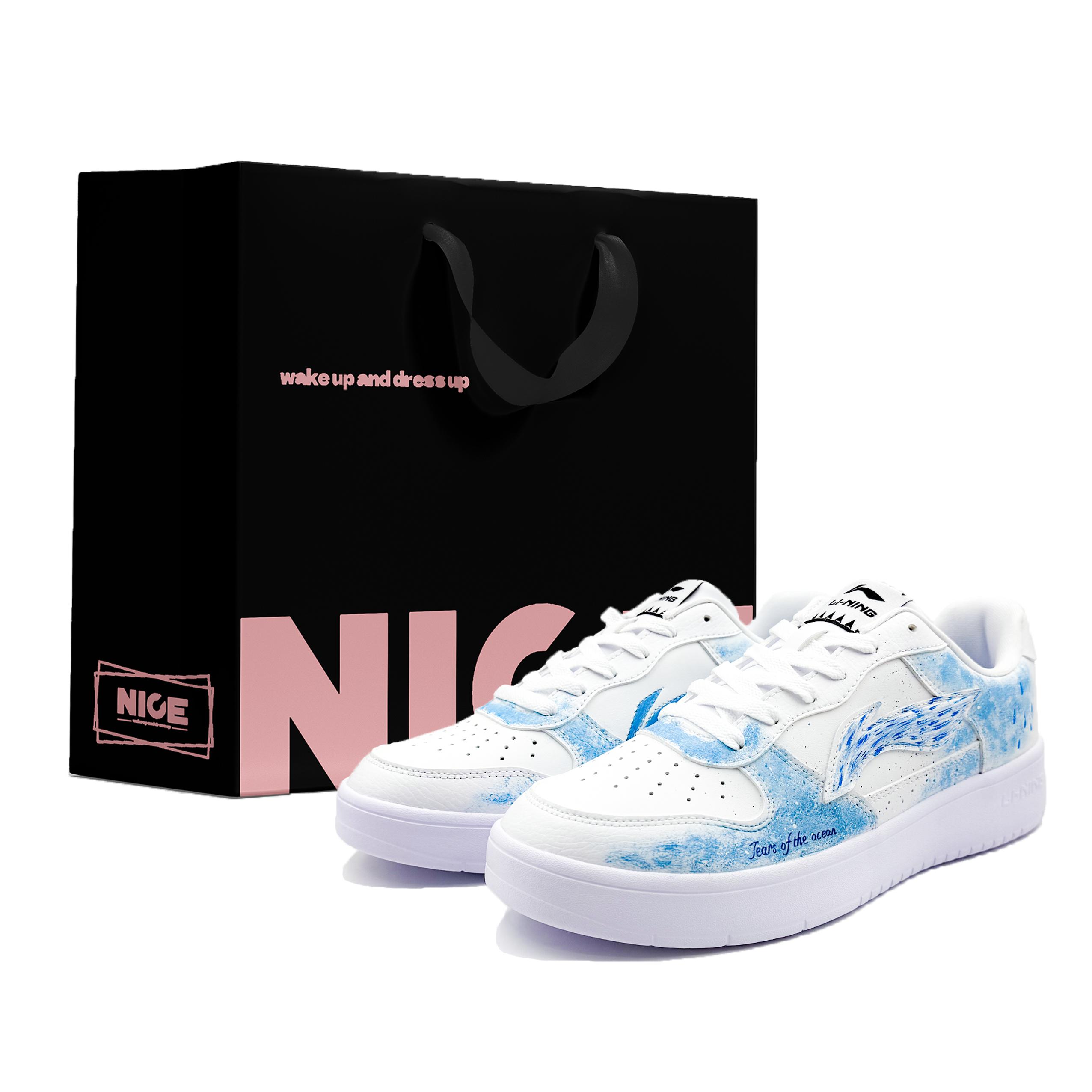 Li Ning Скользящая Лодка Нескользящие, Износостойкие, Дышащие Низкие Скейтбордические Кроссовки Мужские Синие Белые AGCS419-1(Команда1108-) 43.5