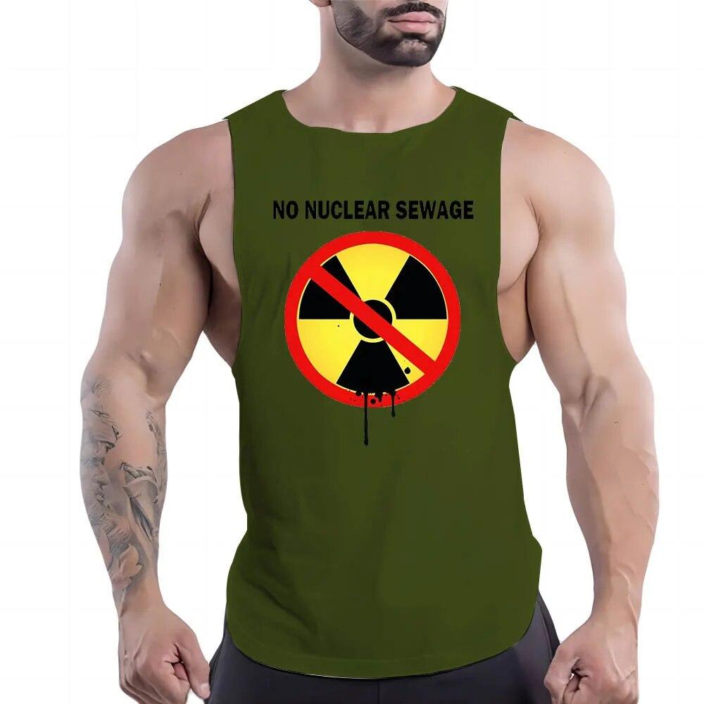 Letní pánské fitness venkovní tílko s kulatým výstřihem, grafika jaderné kontaminace, 2D potisk, vícebarevné, prodyšné tričko bez rukávů