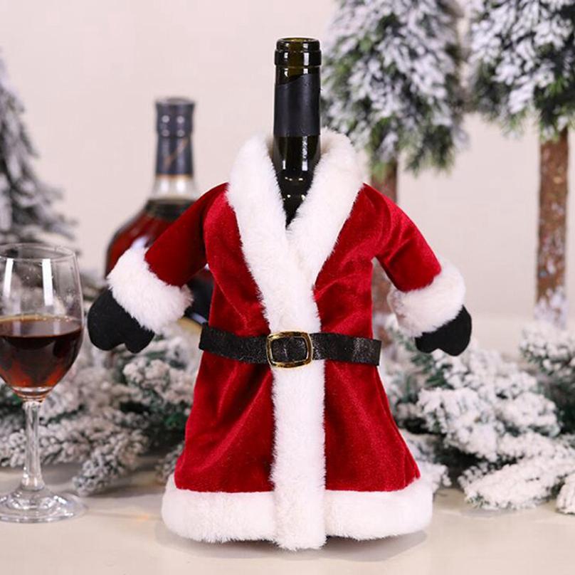 Red Wine Christmas Dining Table Set with Fashion Christmas Wine Bottle Covers Decoration