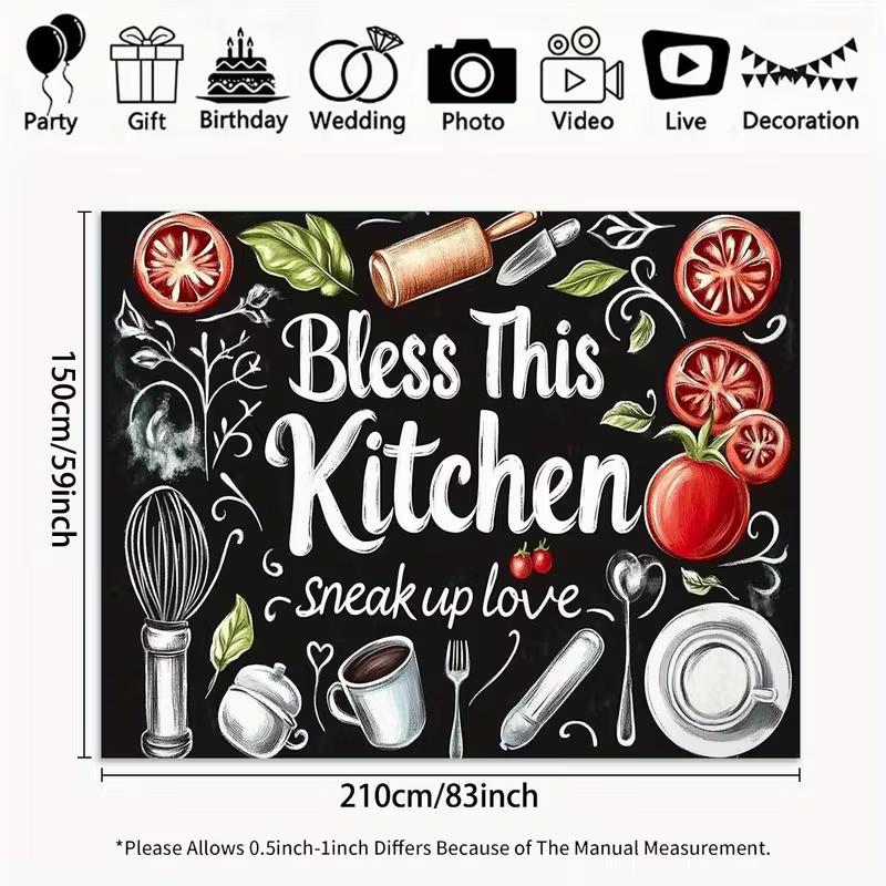 

2D Bless This Kitchen Chalkboard Backdrop for Kitchen Party Photo Booth Background 47.2x31.5inch/120*80cm