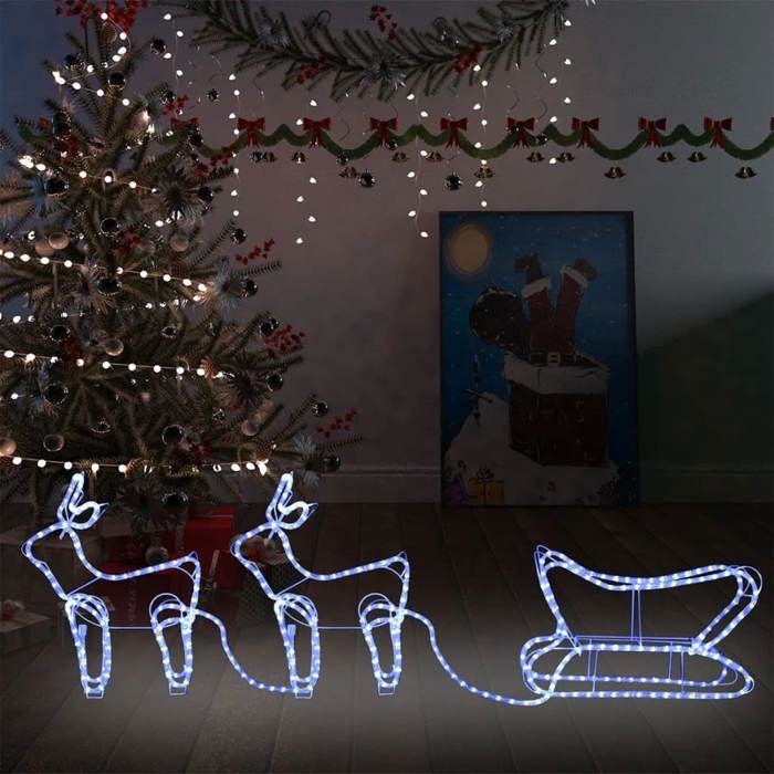 VidaXL Décoration de Noël d'Extérieur Renne et Traîneau 576 LED Renne Illuminé Lumineux Décoratif Ornement de Vacances 329811