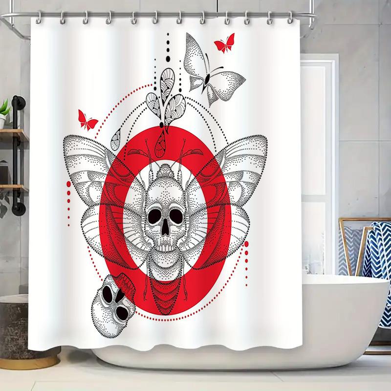 Gothic Skull Shower Curtain Halloween Home Decor Dark Art Bathroom Set Spooky Macabre Horror Tapestry Wall Hanging Room Divider W60H190(CM)-1 Pcs