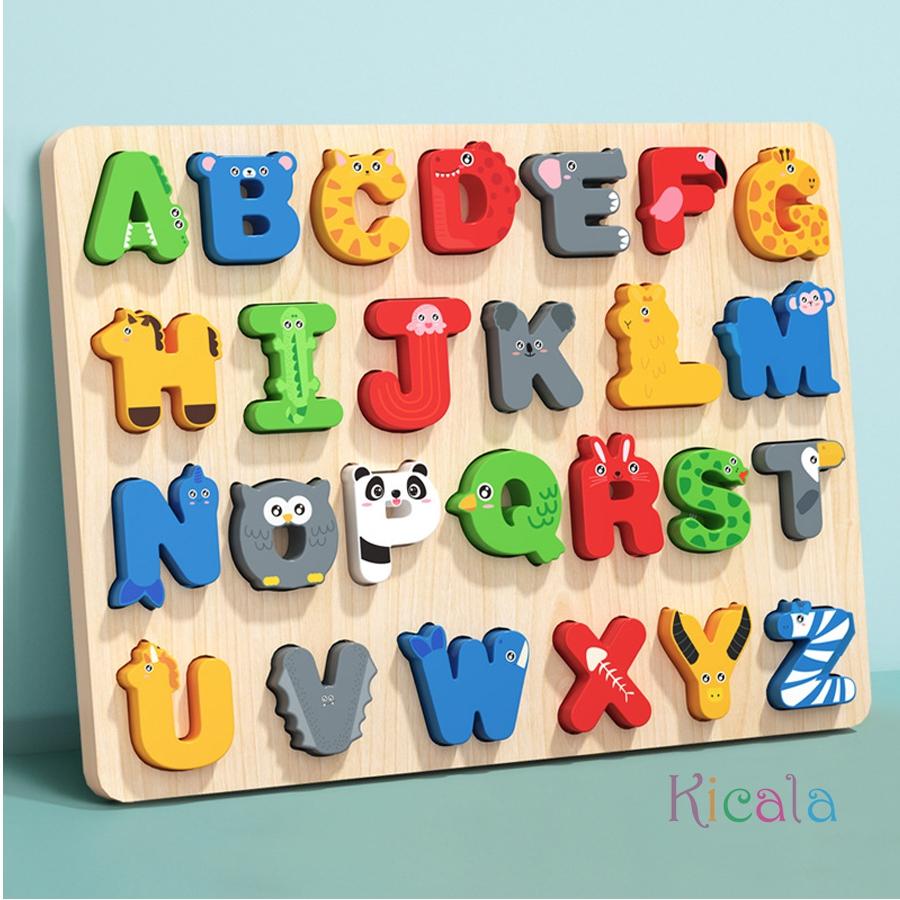 Holz Alphabet Puzzle Zuordnungsbrett, Buchstaben Zahlen Formensortierer Montessori Lernspielzeug für Kleinkinder 1-3 Jahre Geschenk