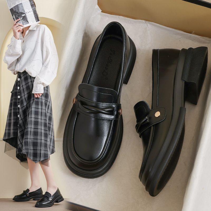 Leather Small Leather Shoes Women's New Spring and Autumn Black Loafer Large Size Flat-bottomed Doudou Soft-soled Single Shoes