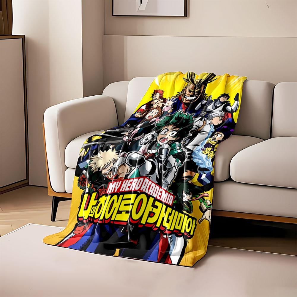 

Bold characters in dynamic poses with a yellow background and text. for all seasons blanket lunch break throw gift 80cm x 120cm
