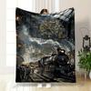 A Grand Clock and Intricate Railway Station with a Steam Locomotive. for All Seasons Blanket Lunch Break Throw Gift