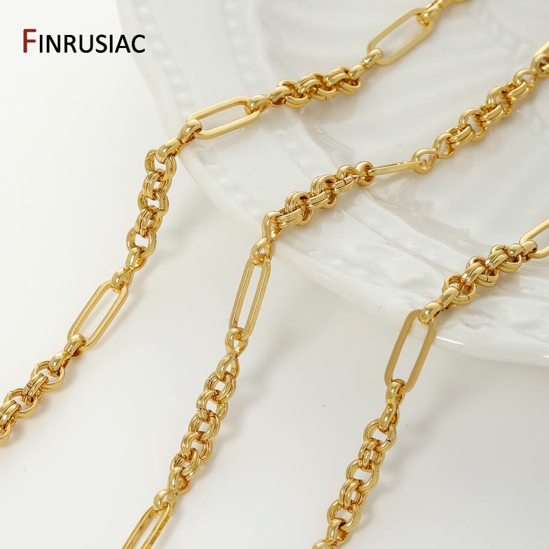 18K Gold Plated Brass 3:1 Figaro Chains For Jewelry Making,Thick Large Heavy Chains For DIY Necklace Bracelet Making Findings
