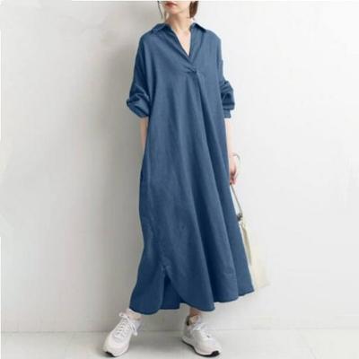 New Arrival: Elegant Retro Button-Down Long Shirt Dress with Full Sleeves and Solid Color