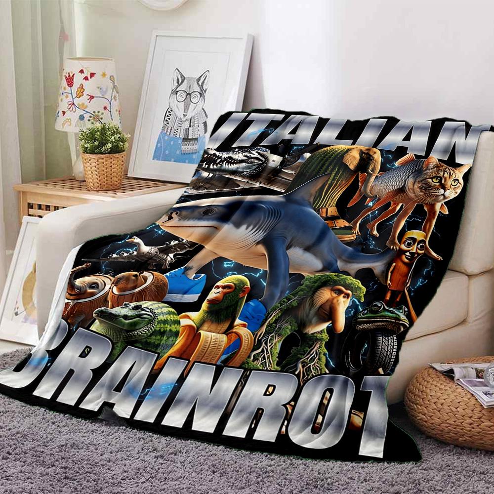 Italian Brainrot Creatures Flannel Blanket Super Soft Warm Cozy Blanket For Sofa Bed Office Travel Allseason Home Decor Gift