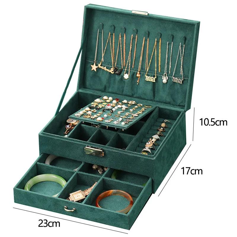 Green Velvet  Jewelry Storage Box for Women 2026 New High-end Exquisite Large Capacity Travel Jewelry Bag Jewelry Box Organizer