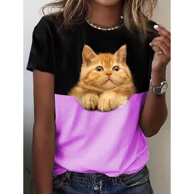 3D Cat Cartoon Couple Trendy Brand Women's T-shirt Short Sleeve T-shirt