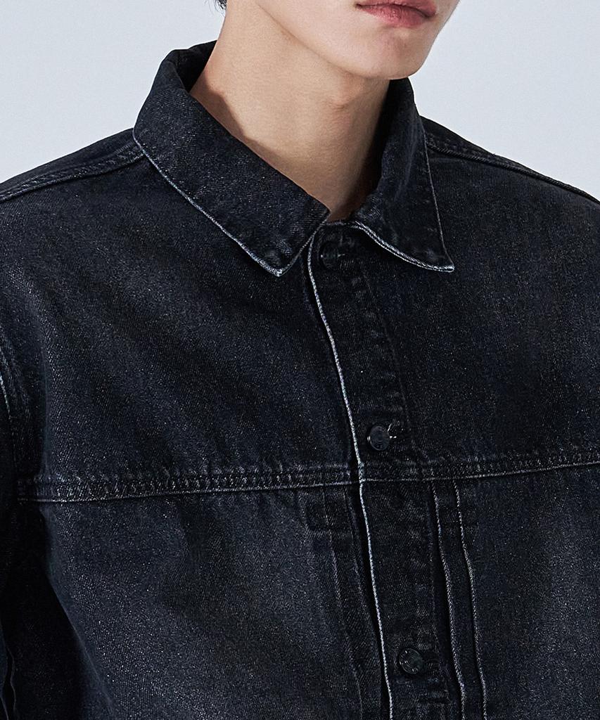 PROJECT3 Washed Denim Trucker Jacket [Black Denim]_Tj1016