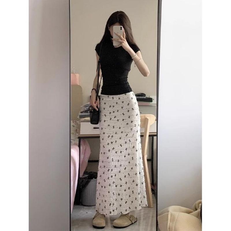 Spicy American Floral Lace Mermaid Maxi Skirt S