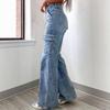 Women's High Waist Drawstring Side Pocket Cargo Wide Leg Denim Pants Fall Casual Stretch Jeans