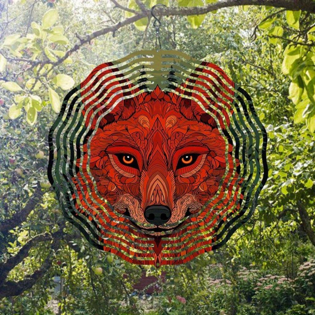Rotating Wind Chime Forest Fox Pattern 2D Metal Yard Spinner Kinetic Wind Catcher Large Outdoor Decor Garden Ornament Infinite Rotating Gift