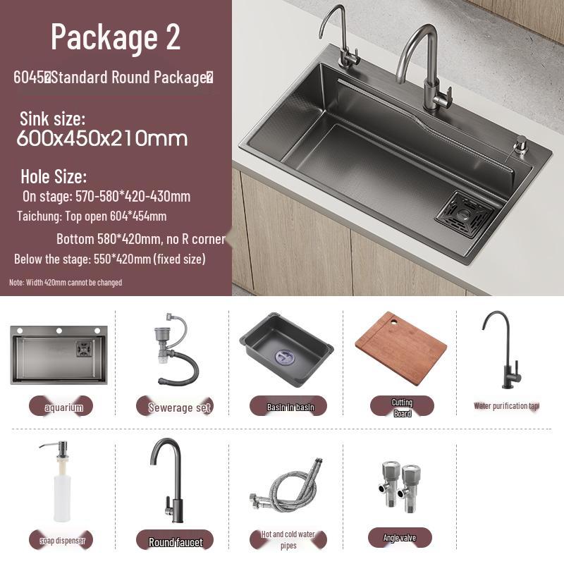 Handmade Gunmetal Gray SUS304 Stainless Steel Large Single Bowl Kitchen Sink