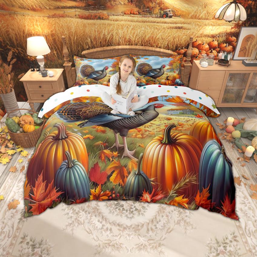 Comforter Homewish Thanksgiving Day For Children Pumpkin Turkey Bedding Set Autumn Festival Bedroom Set Room Decor