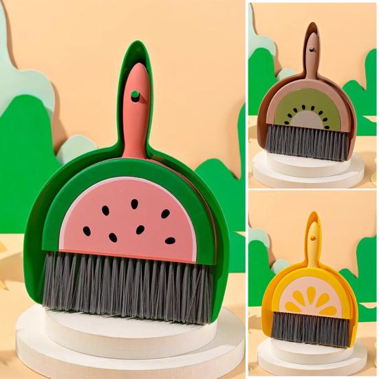 Small Broom Dustpan Set Fruit Themed Anti-scratch Desktop Crumb Sweeper Glass Piano Surfaces Fine Dust Debris Handheld Broom