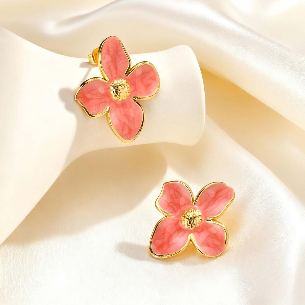 Elegant Glaze Blue Flower Stud Earrings Waterproof Women's Stainless Steel Stud Earrings Stylish Unique Jewelry Gift