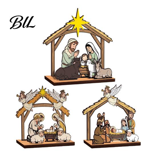 Eco Friendly Holiday Decor Christmas Tabletop Glowing Ornament, 3D Wooden Tree Decoration with Decorative Crafts Warm Light, Festive Centerpiece