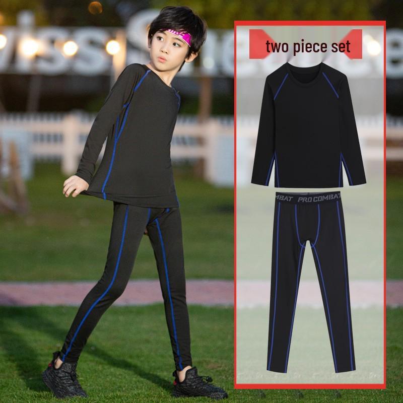 Boys' Fleece-Lined Quick-Dry Compression Suit for Autumn/Winter - High-Elastic Long-Sleeve for Sports & Fitness