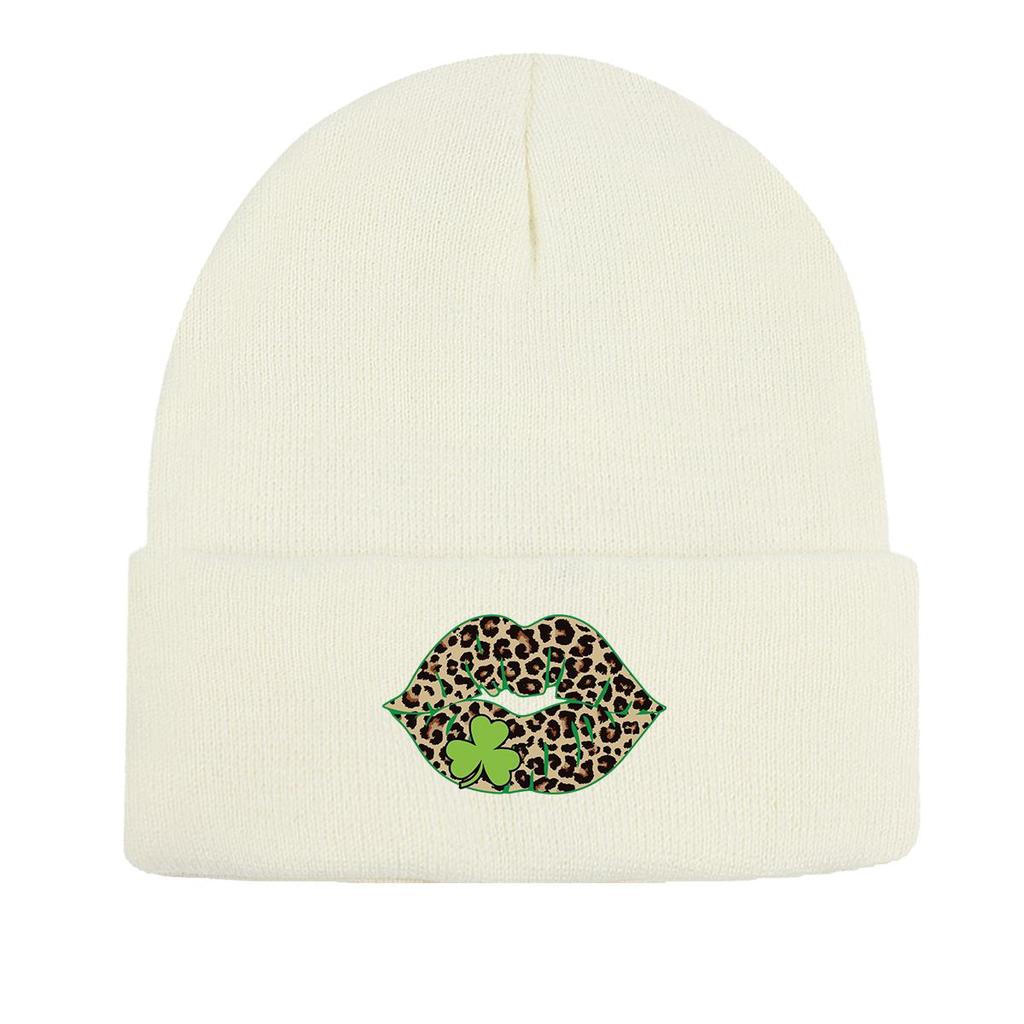 Shamrock Lips Warm Knitted Hat Beanie, St. Patrick's Day Man Cap Versatile Thermal Sporting Bobble Hat Knit Cap Beanie