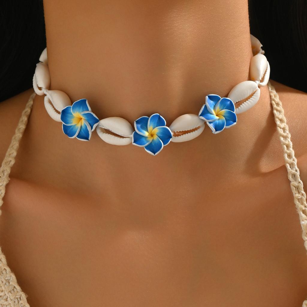 Soft Pottery Egg Flower Shell Hand-woven Necklace Bracelet Anklet Set Pink Beach Wind 18 Hours Delivery