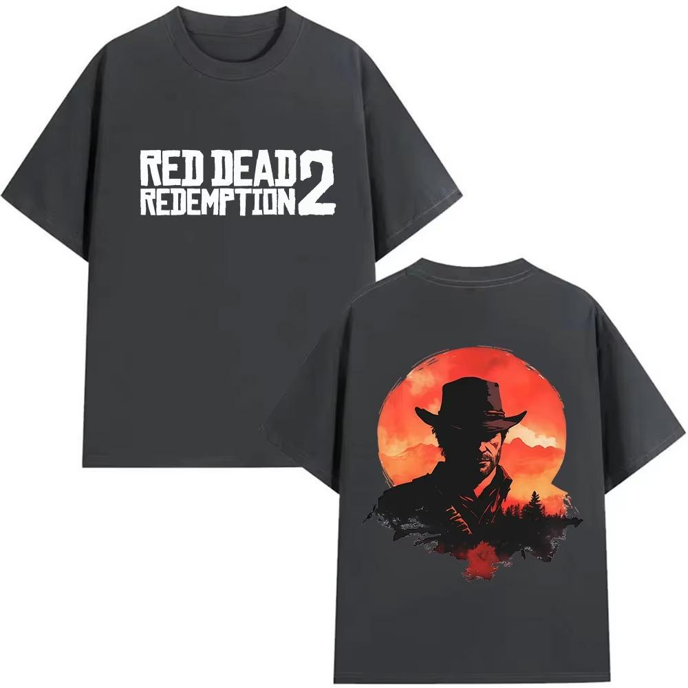 Retro Red Death Redemption 2 Printed Product Tshirt Men 2026 Spring summer Print Pure Cotton Casual Shortsleeved top