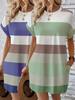 European and American Striped Casual Plus Size Dress with Pockets - Short Sleeve Fashion