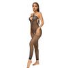 Women Jumpsuit Halter Neck Hollow Out Fishnet Backless Sleeveless Slim Fit Nightwear Open Crotch See-through Seductive Bodysuit for Bedroom Honeymoon