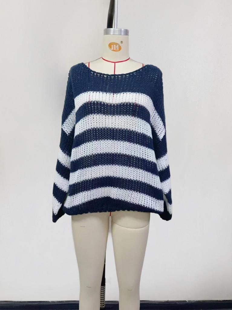European & American Winter Women's Round Neck Striped Loose Knit Sweater - Versatile Long Sleeve Style