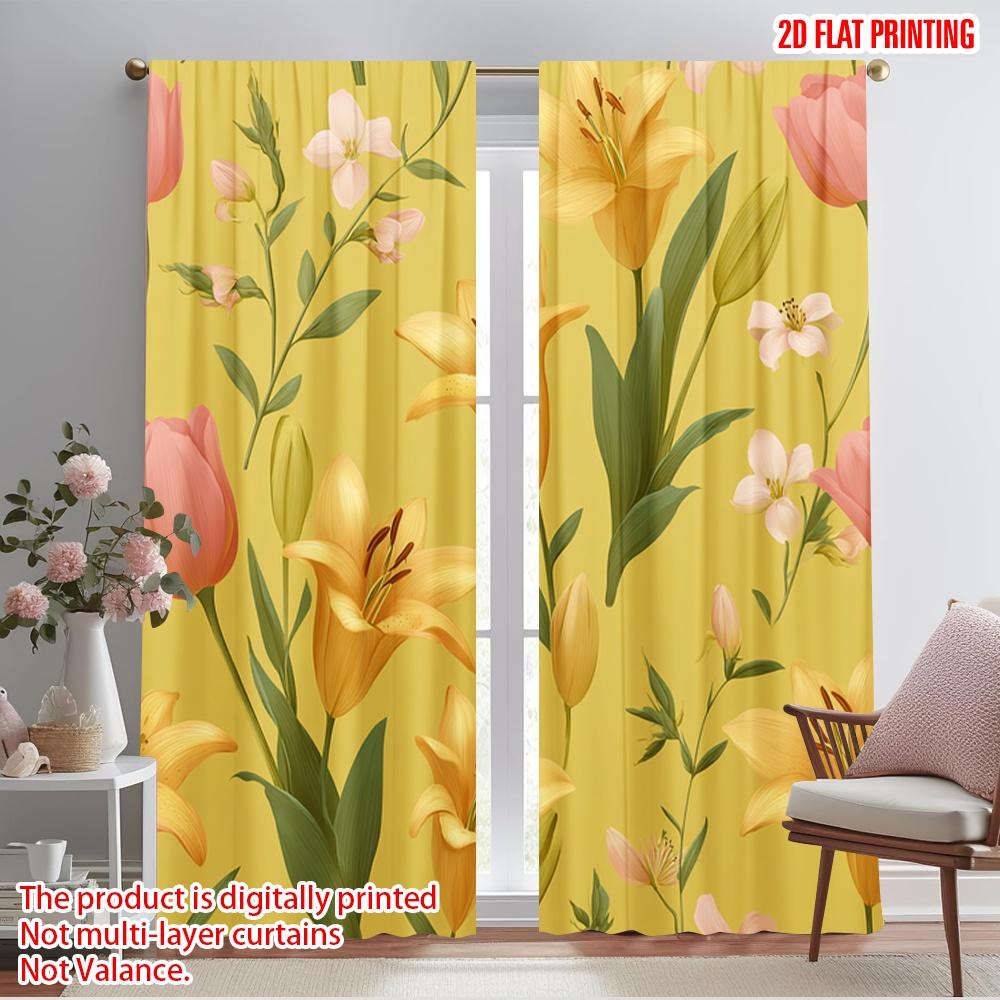 

2pcs,2D plane printing Popular Curtain Panels Yellow Floral Harmony Versatile 100% Polyester (without rod) Gifts Ldeal for 52.50×116.00 CM 2pcs
