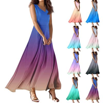 Women's Summer Casual Fashion Printed Dress V Neck Sleeveless Dress