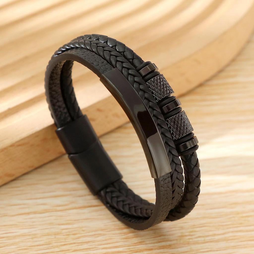 Men's Stylish Woven Leather Bracelet with Magnetic Clasp