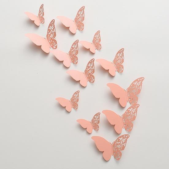 36Pcs 3D Butterfly Wall Decoration Hollow Wing Paper Butterflies Shape Sticker Home Office Living Room Bedroom Wall Ornament