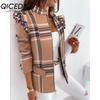 QICED Women's Vintage Casual Lattice Print Autumn Winter Long Sleeve Jackets & Coats