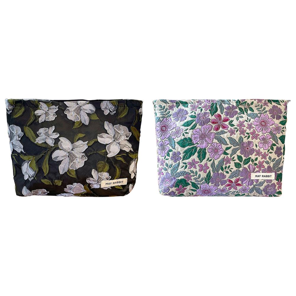 

Floral Makeup Bag Girls Skincare Bag Aesthetic Makeup Storage Bag (Black)