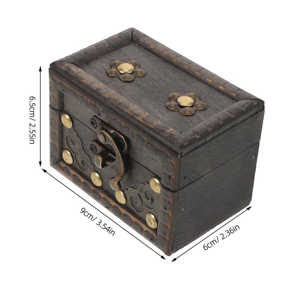 Vintage Wooden Treasure Chest Dark Brown Solid Wood Jewelry Storage Box Decorative Organizer Home Decoration Keepsake Box Retro