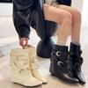 Fashion Niche Design Sense Rivet Belt Buckle Pointed Toe Block Heel Mid-Heel Booties Women'S  Winter New Single Boots